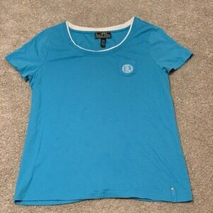 LAUREN RALPH LAUREN ACTIVE Blue Short‎ Sleeve Shirt Embroidered Women's LARGE